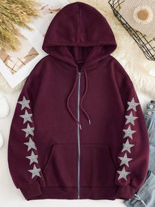 Solid colour High Quality Wholesale Factory Custom Rhinestone Women <b>Hoodies</b> <b>Fleece</b> Logo Design Full Zip up Rhinestone <b>Hoodies</b> - Product Image 3