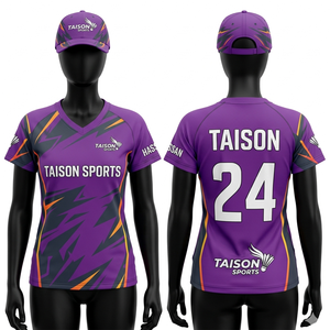 เสื้อแบดมินตันหญิง พรีเมียม โพลีเอสเตอร์ อินเตอร์ล็อค 150 GSM ระบายอากาศได้ดี สีม่วง ลายกราฟิก ออกแบบแผงลายพิเศษ สกรีนโลโก้ตามสั่ง - Product Image 6