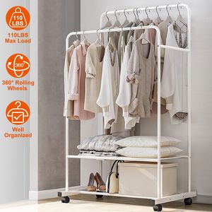 Porte-vêtements à roulettes avec support de présentation pour oreillers, rail de rangement pour chaussures et vêtements - Product Image 2
