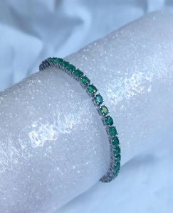 Natural Emerald Stone Charm <b>Bracelet</b> Sterling Silver White Gold Plated Luxury Elegant Green <b>Gemstone</b> Jewelry May Wedding - Product Image 3