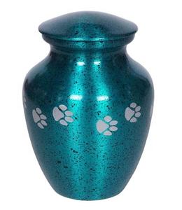TURKISH <b>STONE</b> ALUMINUM PET CREMATION URNS PAW PRINT CLASSIC PET CREMATION URN SILVER ENGRAVED PAW PRINT URN - Product Image 1