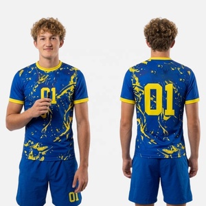 Maillot de football violet à effet éclaboussures, maillot d'équipe personnalisé, uniforme de football à manches courtes, tenue de match, maillot et short de handball - Product Image 2