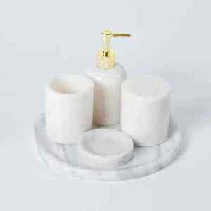 Modern White Resin <b>Bathroom</b> <b>Set</b> Easy-to-Clean Rectangle Shape Complete Four-Piece <b>Accessories</b> Kit - Product Image 6