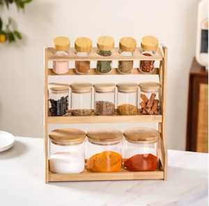 3 Tier <b>Narrow</b> Bamboo Spice Rack Organizer Vertical Kitchen Cabinet <b>Storage</b> Shelf Seasoning Jar Container Holder Display Stand - Product Image 5
