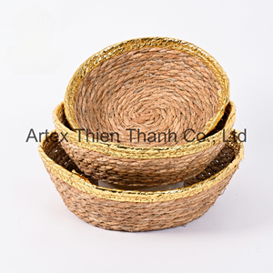 Best Selling Water Hyacinth <b>Storage</b> <b>Basket</b> Handmade Braided Woven Organizer for Home Decor OEM Export Rustic Bowl - Product Image 3