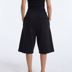 Wholesale Oversized <b>Long</b> Sweat <b>Shorts</b> <b>Women's</b> Cotton Fleece Baggy <b>Shorts</b> 420 GSM French Terry Distressed Embroidery <b>Short</b> Pants - Product Image 2