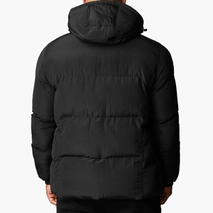 Men's Black Hooded Puffer Jacket Windproof Casual Winter Coat Polyester Wadding Thick <b>Quilted</b> Regular Fit <b>Single</b> Button Closure - Product Image 2