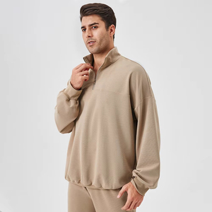 Sweat-shirts sportifs à col zippé pour hommes avec logo personnalisé, en coton poly respirant, sweat-shirts à col zippé brodés en coton - Product Image 3