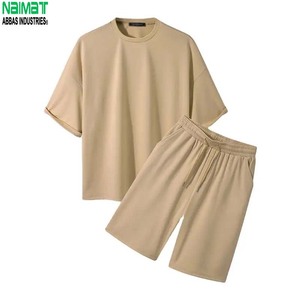 Conjunto de Camiseta y Pantalones Cortos Casuales para Hombre, Talla Grande, Color Sólido, Tejido Transpirable, Cuello Redondo, Ropa de Verano - Product Image 1