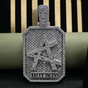 Rectangular Fully Iced Out Custom Letter <b>Pendant</b> Custom VVS Moissanite Hip Hop <b>Pendant</b> Personalized <b>Initial</b> Latter <b>Pendant</b> - Product Image 5