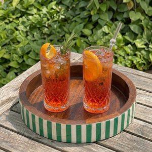 Mango Wood Round Serving <b>Tray</b> Resin Inlay Green and White Decorative <b>Storage</b> <b>Tray</b> for Home Dining - Product Image 1