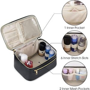 Borsa da Viaggio per Trucco in Pelle Vegana per Donne, Organizer per Pennelli Cosmetici in Attesa di Brevetto, Nera - Product Image 2