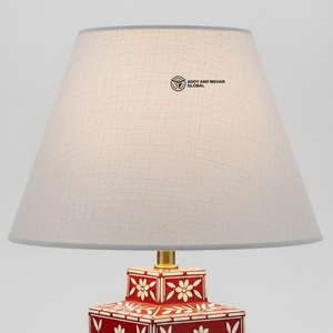 Premium <b>Red</b> Bone Inlay Bedside <b>Lamp</b> Square Base Floral Inlay Luxury <b>Lighting</b> - Product Image 5