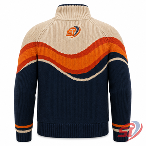 Custom Intarsia Knit <b>Jacket</b> Full Zip Ribbed Sweater Wave Pattern <b>Cardigan</b> Private Label OEM ODM Knitwear Supplier - Product Image 2