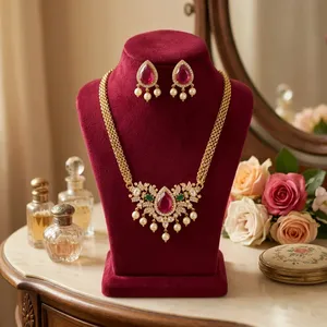 Traditional Look Premium Quality <b>Gold</b> Plated Polki Choker <b>Set</b> with <b>Earrings</b> Classic Engagement & Party Wedding Wear for Women - Product Image 1