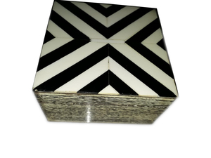 <b>Rectangular</b> Storage Box Black White Geometric Inlay Pattern Decorative Jewelry Case Resin Wood Hand-painted Multi-functional Art - Product Image 3