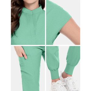 Women's Mint Green <b>Scrub</b> Set Polyester Knitted Hospital <b>Uniform</b> Pants and Top Medical Workwear for Nurses - Product Image 4