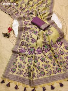 Colección Premium: Saree-Blusa de Algodón Muga con Tejido Floral-Jamdani y Diseño de Tejido Resham para Festivales - Saree Love - Product Image 2