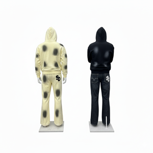 Unisex Hooded Acid Wash Custom Tracksuit Full Length Zipper Front Logo Dot Pattern Streetwear Autumn Polyester Sweatpants <b>Jacket</b> - Product Image 2