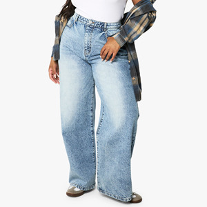 Nouveau pantalon tendance grande taille pour femme, jean taille haute à jambe large en denim délavé, coupe ample, longueur intégrale, style décontracté printemps - Product Image 4