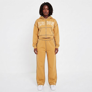 Conjunto de chándal con capucha y bordado para mujer, sudadera con cremallera completa, pantalones de algodón, conjunto informal holgado para invierno, chándal con cremallera. - Product Image 1