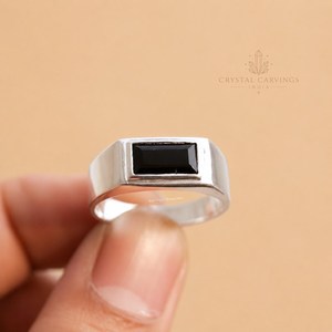 Natural <b>Black</b> <b>Onyx</b> <b>Ring</b> 3.5 Carat Oval Gemstone Signet <b>Ring</b> Bezel Set Womens Statement Jewelry Custom Gold Plated Silver <b>Ring</b> - Product Image 2