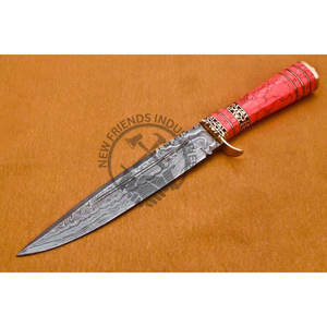 Nueva Edición Cuchillo de Caza de Acero de Damasco Hecho a Mano con Mango de Acrílico y Latón, Hoja Fija, Cuchillo Táctico para Camping y Supervivencia - Product Image 2