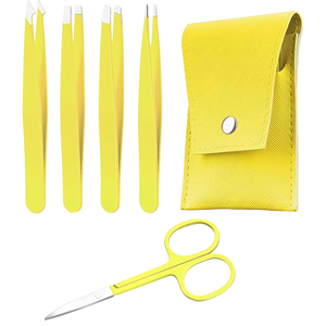 Lot de pinces à épiler jaunes en acier inoxydable avec ciseaux et étui – Vente chaude, pointe fine, réutilisables, style moderne - Product Image 6