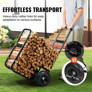 250 Lbs Load Capacity Firewood Log <b>Cart</b> Pneumatic Rubber Wheels Heavy Duty Indoor Outdoor Wood Rack <b>Storage</b> for Hand <b>Carts</b> - Product Image 5