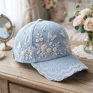 Women Lace Baseball <b>Hat</b> With Decorative Embroidery Rhinestone Accents Breathable Lace Panels Strap Outdoor <b>Summer</b> Style - Product Image 2