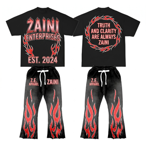 Premium Eco-Friendly Cotton T <b>Shirt</b> and Pant Set 220 GSM Soft Breathable Black <b>Red</b> Summer Casual Fashion Set Outfit - Product Image 1