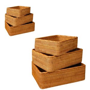Durable Rectangular Wicker RATTAN <b>BASKET</b> / <b>TRAY</b> 3-Piece Bread <b>Basket</b> for Kitchen, Dining and Countertop Storage - Product Image 1