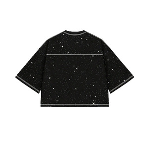 T-shirt personnalisé en strass, motif étoilé noir sur toute la surface, pour hommes, coupe oversize, 100% coton, surpiqûres contrastées, streetwear, OEM - Product Image 4