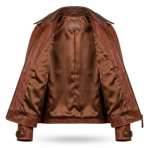 Vintage Cognac Brown Western Real <b>Leather</b> Jacket Womens Contrast Piping Yoke Flap Pocket <b>Shirt</b> Collar Outerwear Coat - Product Image 5
