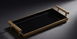 Luxury <b>Black</b> Enamel Rectangular <b>Serving</b> <b>Tray</b> Matte Gold Handles Modern Metal Decorative Platter Ottoman Tabletop Vanity Organize - Product Image 4