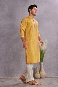 New <b>Men's</b> Yellow Cotton <b>Kurta</b> Traditional Casual Wear Regular Fit Indian Pakistani Ethnic Style All Seasons for <b>Mens</b> - Product Image 3