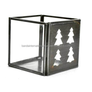 Portavelas votivo cuadrado de hierro con revestimiento de polvo negro acabado para iluminar la decoración del hogar y otros candelabros - Product Image 2