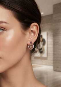 Boucles d'oreilles clous en or rose avec diamants, ajourées, taille brillant rond, plaqué rhodium, or massif 18 carats pour femme, usage quotidien - Product Image 2