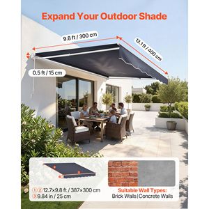 Manual Retractable 13.1FT X 9.8FT Outdoor Patio Awning Water-Resistant Polyest Sun <b>Shade</b> for Patio Door & <b>Window</b> Max Width 6m - Product Image 2