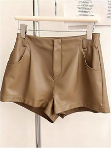 Pantalones Cortos de Piel Sintética para Mujer, a la Moda, con Logotipo Personalizado OEM, Shorts de Cuero PU para Marcas de Ropa de Moda - Product Image 1