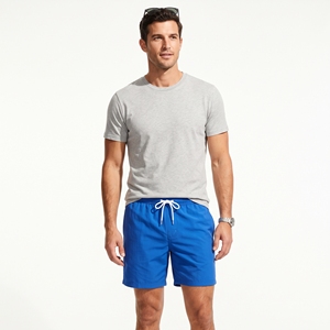 <b>Men's</b> Solid Blue Quick-Dry Breathable Casual <b>Woven</b> Swim Beach <b>Shorts</b> with Drawstring Waist and Pockets - Product Image 2