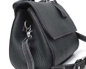 Sac bandoulière élégant en cuir véritable, couleur unie, fermeture à fermoir, sac à main quotidien pour femme - Product Image 2