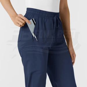 Blouse d'uniforme médical pour femme, bleu marine, à manches longues, en coton et polyester tricoté, design personnalisé - Product Image 5