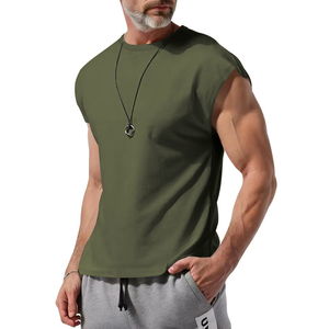 Camiseta sin mangas de algodón para hombre, estilo urbano, oversize, cuello redondo, tipo muscle vest, informal, transpirable, para gimnasio, uso diario, lisa - Product Image 3