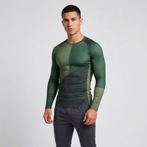 OEM Custom Logo Front Men O-Neck Compression Shirt Long Sleeve Gym Fitness Tight Top Activewear Moisture Wicking T-Shirt - Product Image 1