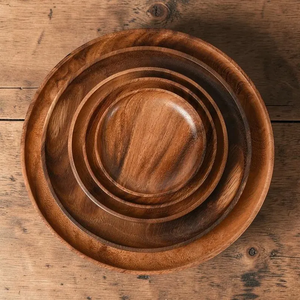 Plato de Madera de Acacia Hecho a Mano, Plato Rústico de Madera para Servir y Comer - Product Image 4