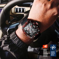 Reloj de lujo con logotipo OEM de 42 mm, reloj esqueleto de fibra de carbono, reloj automático para hombre, movimiento mecánico NH05, relojes con correa FKM