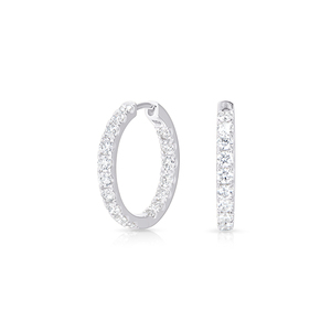 Boucles d'oreilles créoles moyennes en diamant de laboratoire certifié IGI, or blanc 14 carats rhodié, bijoux de luxe pour femme - Cadeau pour mariage ou fête - Product Image 4