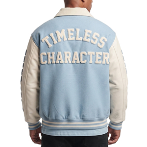 Custom Logo <b>Men</b> Varsity Baseball <b>Jacket</b> Streetwear Turn Down Collar <b>Leather</b> Sleeve Front Wool Varsity Coat <b>Men's</b> - Product Image 4