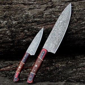 Ensemble de couteaux de chef en acier Damas à 67 couches, ambidextres, à lame droite, manches en bois, couteaux faits à la main en deux parties - Product Image 1
